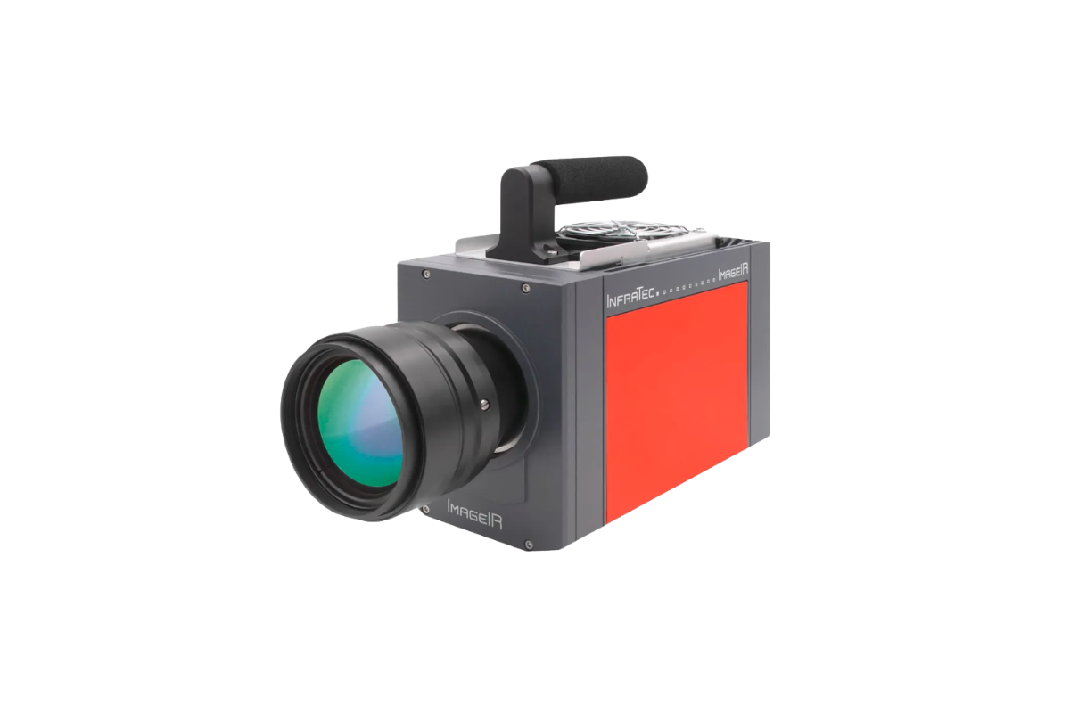 InfraTec ImageIR 8300 hs camera with objective lens, side view