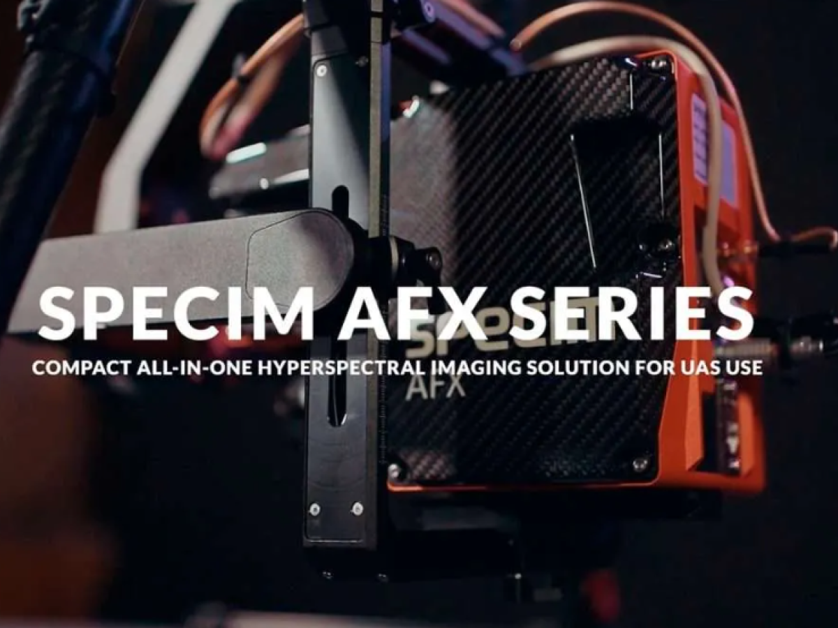 Specim AFX camera mounted on a drone gimbal
