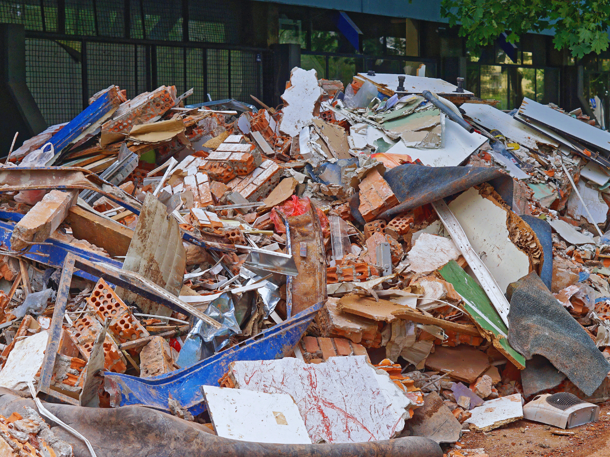 Pile of various types of construction waste mixed together