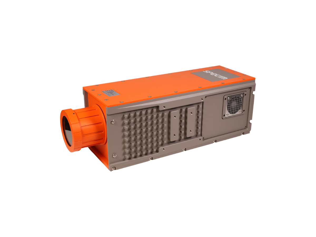 Specim SWIR hyperspectral camera side view with mounted objective lens