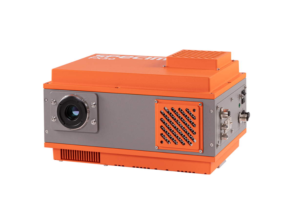 Specim FX50 MWIR hyperspectral camera front view with no objective lens