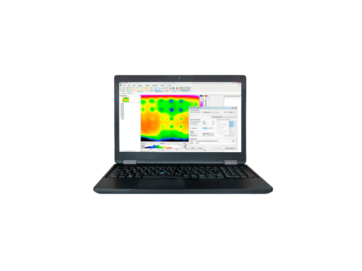 InfraTec IRBIS 3 thermography software user interface on a laptop