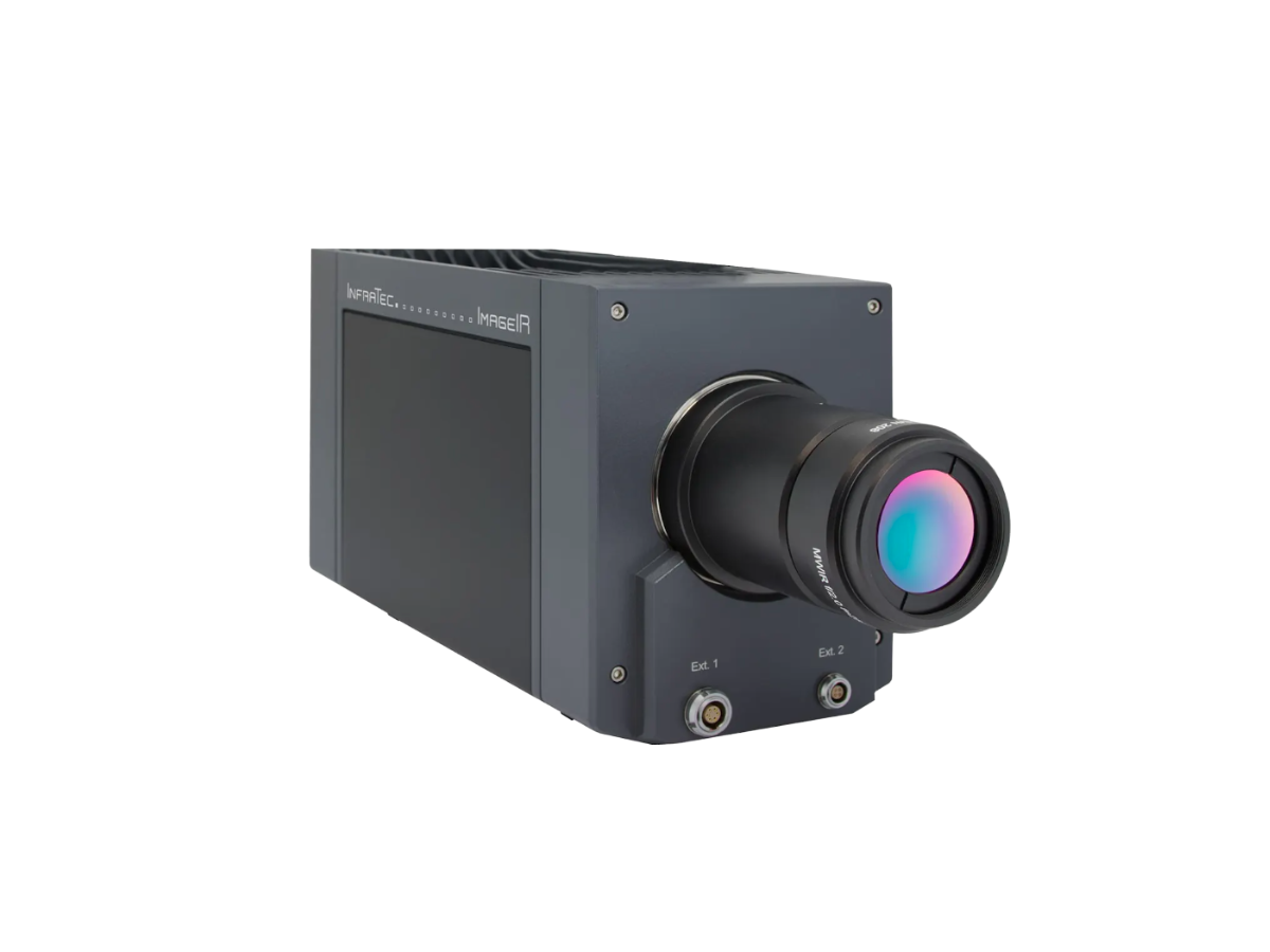 InfraTec ImageIR 4300 black camera side view with mounted objective lens