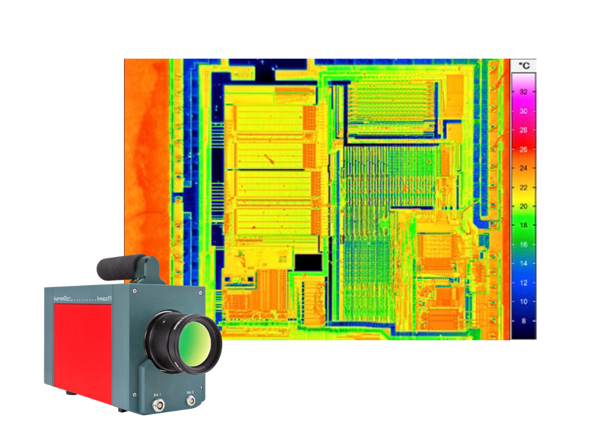 InfraTec ImageIR 9300 camera beside thermal image of electrical wires 