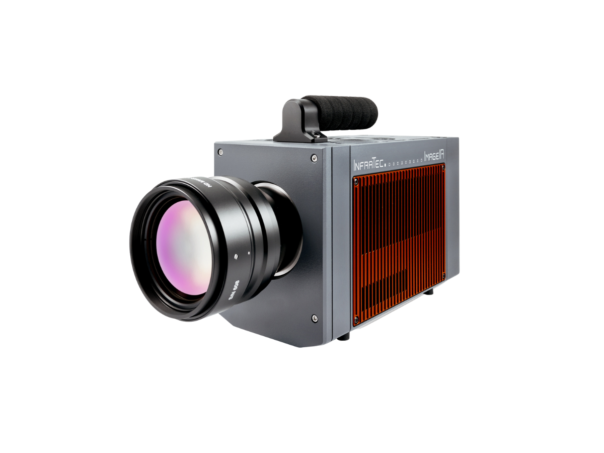 InfraTec ImageIR 10300 camera with mounted objective lens, side view