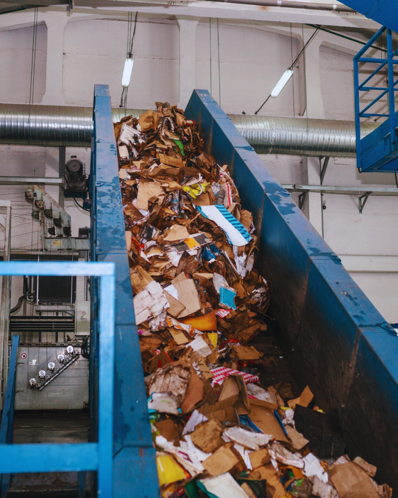 Recycling and Waste moving through plant for sorting